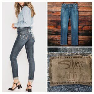 Silver Jeans Size 28 Suki Slim Ankle Blue Denim Distressed Mid Rise Stretch